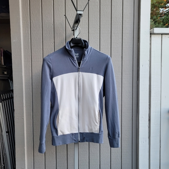 Nike | Athletic Cotton Stretch Full Zip Jacket EUC Blue & Cream Mock Neck XL - Picture 13 of 13